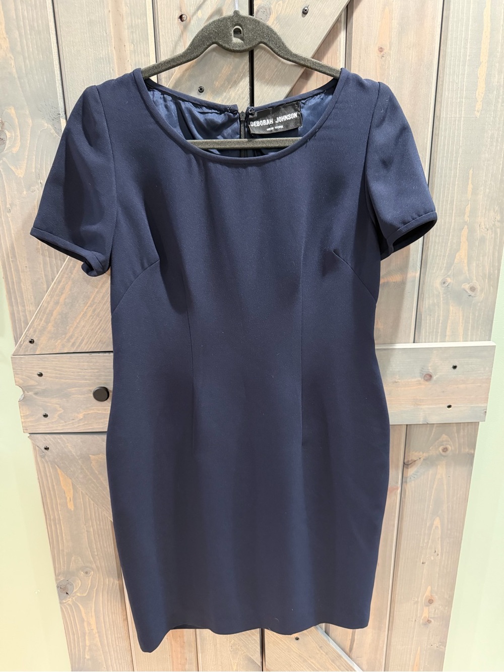 Vintage Deborah Johnson Navy Blue Sheath Dress Size Small classic short sleeve